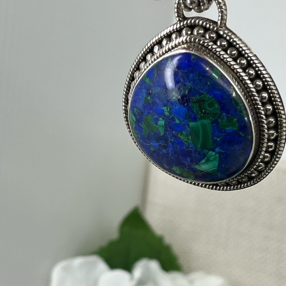 Vintage 925 Sterling Silver Azurite-Malachite Pendant - Picture 9 of 17